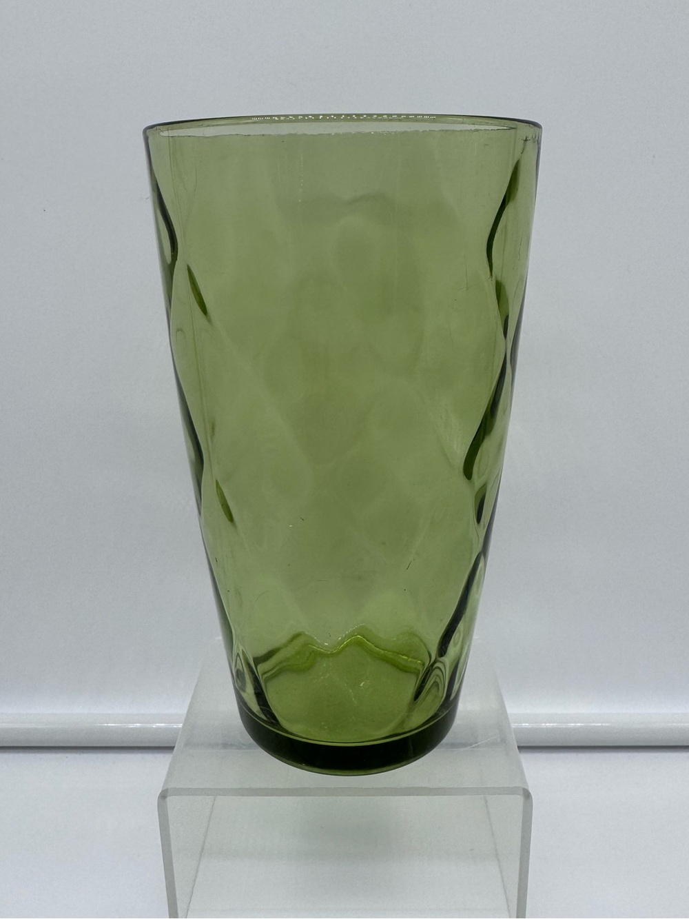 Vintage Olive Green Diamond Optic Drinking Glass Retro Highball Tumbler